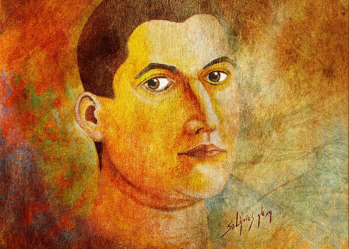 Selfportrait Greeting Card featuring the painting Selfportrait oil by Alexa Szlavics
