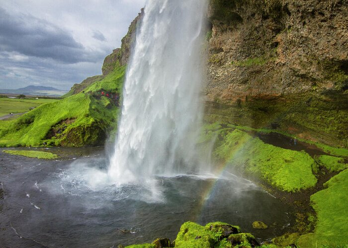 Seljalandsfoss Greeting Card featuring the photograph Seljalandsfoss Waterfall with Rainbow, Iceland by Venetia Featherstone-Witty