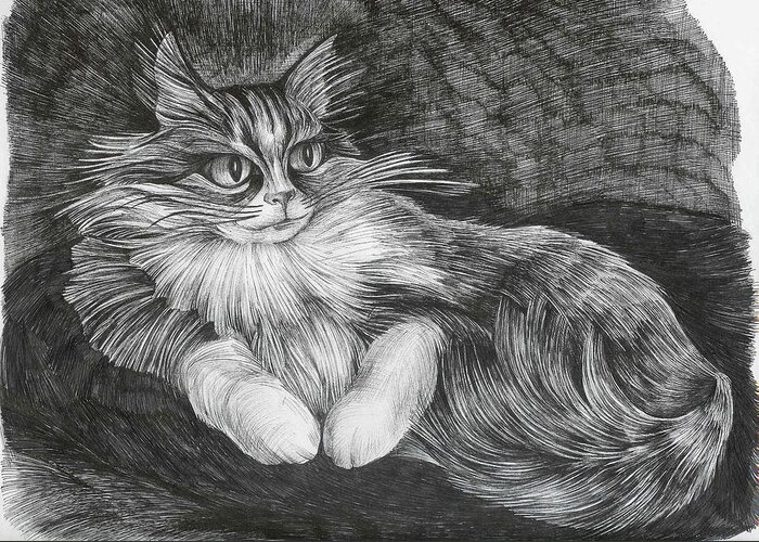 Cat Greeting Card featuring the drawing Simona by Anna Duyunova