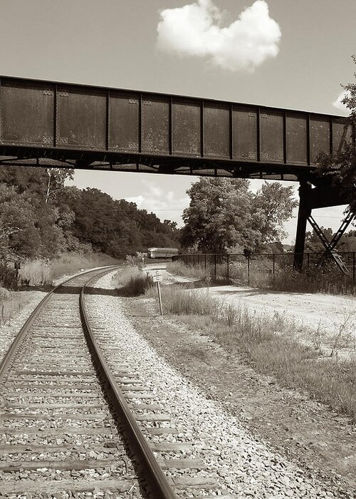 Train Greeting Card featuring the photograph Sepia Tone Train Tracks by Phil Perkins