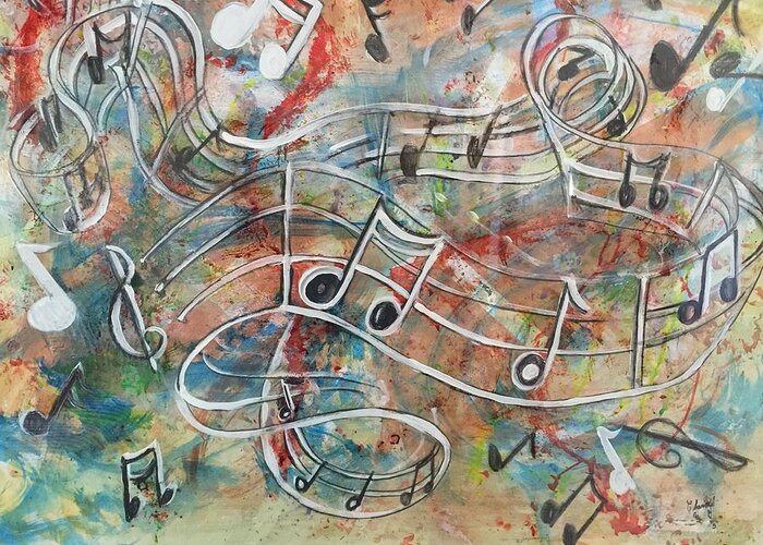 Let The Music Flow. Musical Abstract Greeting Card featuring the mixed media Serendipity by Charme Curtin