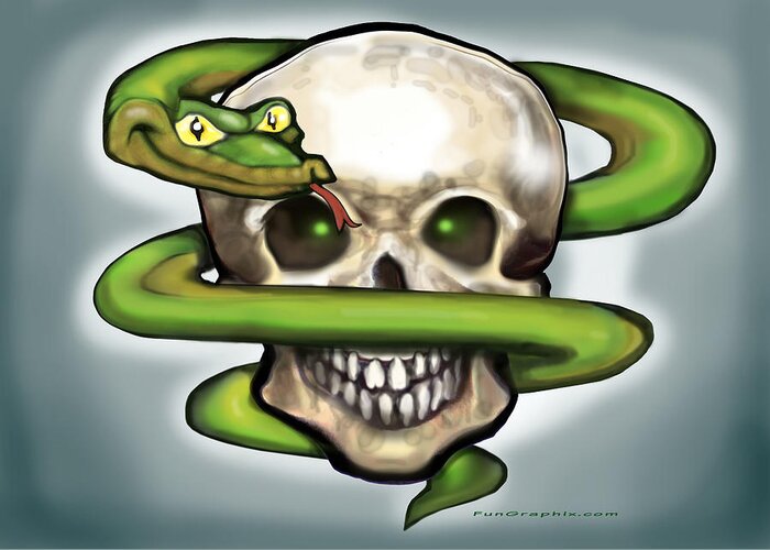 Serpent Greeting Card featuring the digital art Serpent n Skull by Kevin Middleton