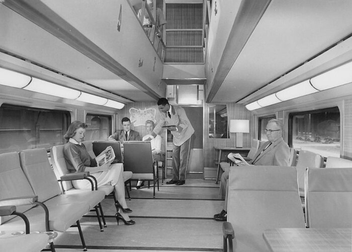 Passenger Trains Greeting Card featuring the photograph Serving Passengers in Bilevel 400 - 1958 by Chicago and North Western Historical Society