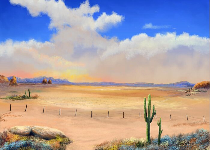 Desert Sun Greeting Card featuring the painting Setting Desert Sun by Sena Wilson