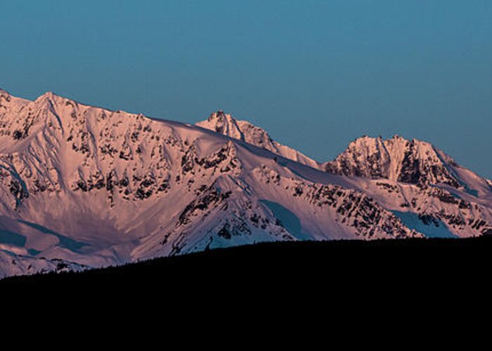 Landscape Greeting Card featuring the photograph Setting Moon over Alaskan Peaks VI by Matt Swinden