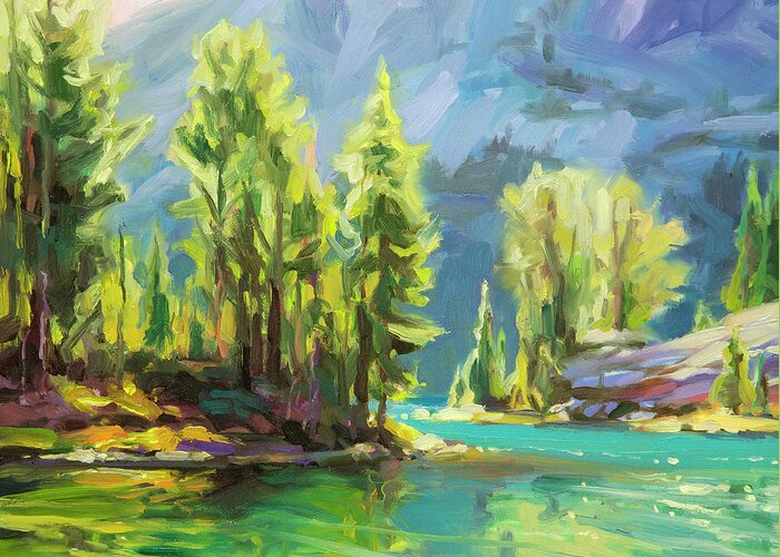 Lake Greeting Card featuring the painting Shades of Turquoise by Steve Henderson