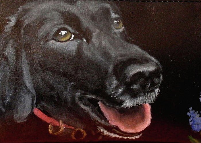 Black Lab Greeting Card featuring the painting Shadow Good Boy by Carol Russell