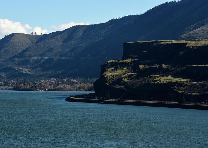 Shadowed Cliffs On The Columbia Greeting Card featuring the photograph Shadowed Cliffs on the Columbia by Tom Cochran