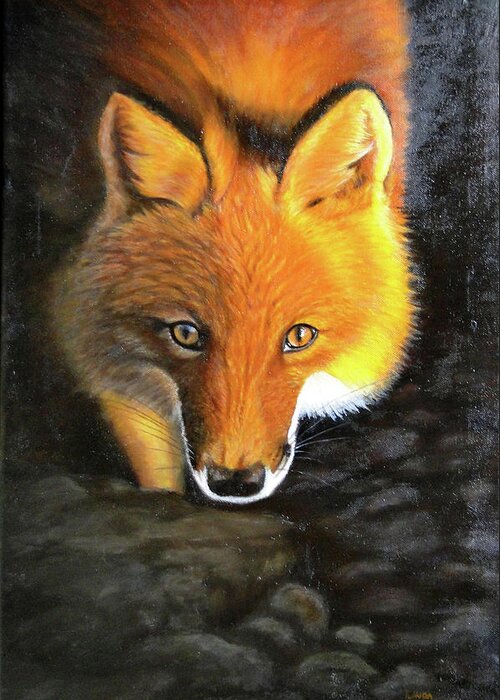 Fox Greeting Card featuring the painting Shadows Fox by Linda R McFadden