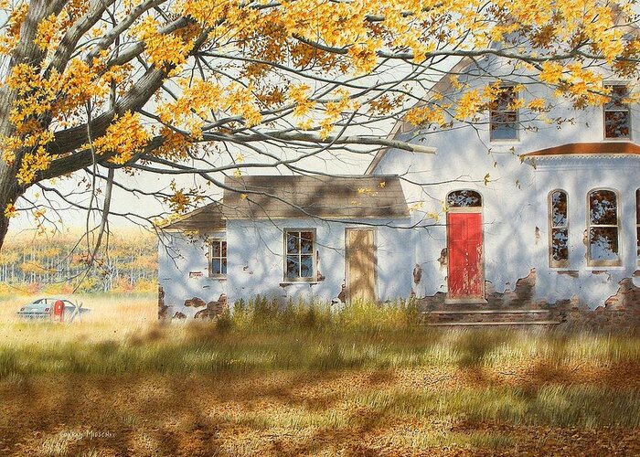 Scenic Greeting Card featuring the painting Shadows in Autumn by Conrad Mieschke