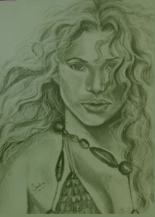 Famous Greeting Card featuring the drawing Shakira by Sandra Valentini