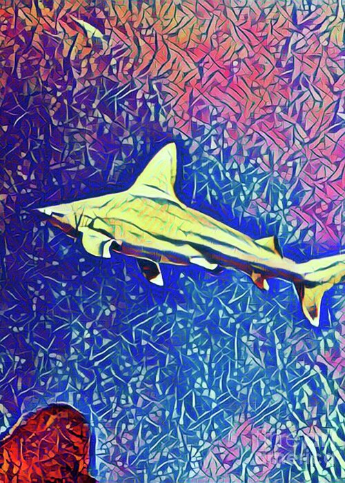 Shark Greeting Card featuring the digital art Shark Tank by Jackie MacNair