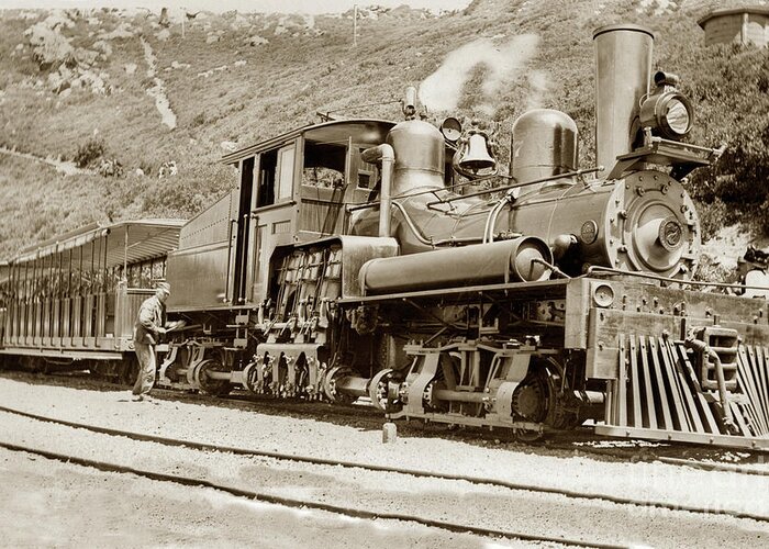 Mount Tamalpais Greeting Card featuring the photograph Shay locomotive #7 Mount Tamalpais circa 1910 by Monterey County Historical Society