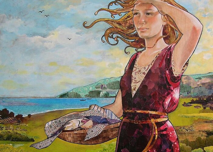 Figure Greeting Card featuring the mixed media She Baked the Loaves and Dried the Fishes by Robin Birrell