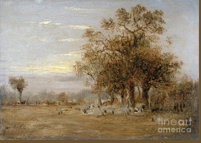 John Linnell - Sheep Grazing 1835 Greeting Card featuring the painting Sheep Grazing by MotionAge Designs