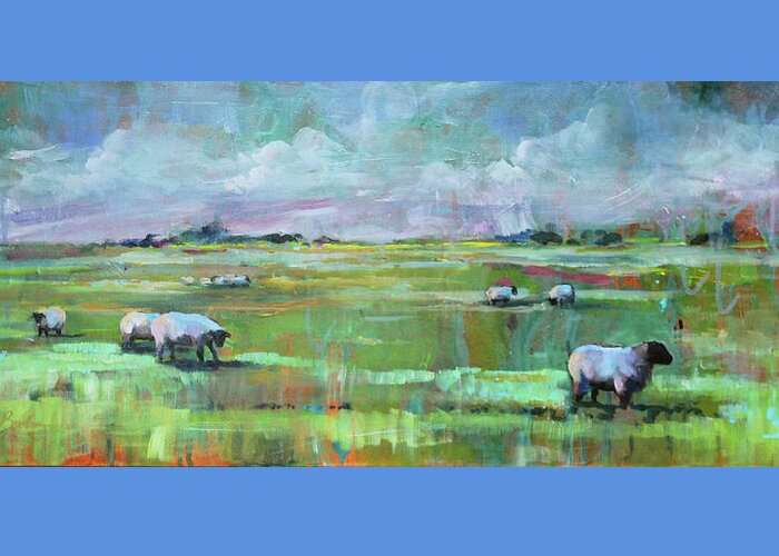 Sheep Greeting Card featuring the painting Sheep of His Field by Susan Bradbury