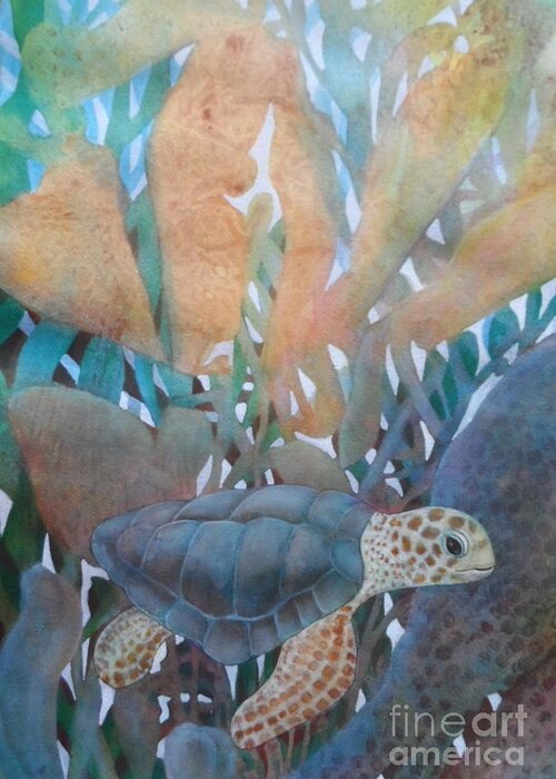 Sea Turtle Greeting Card featuring the painting Sherlock by Joan Clear
