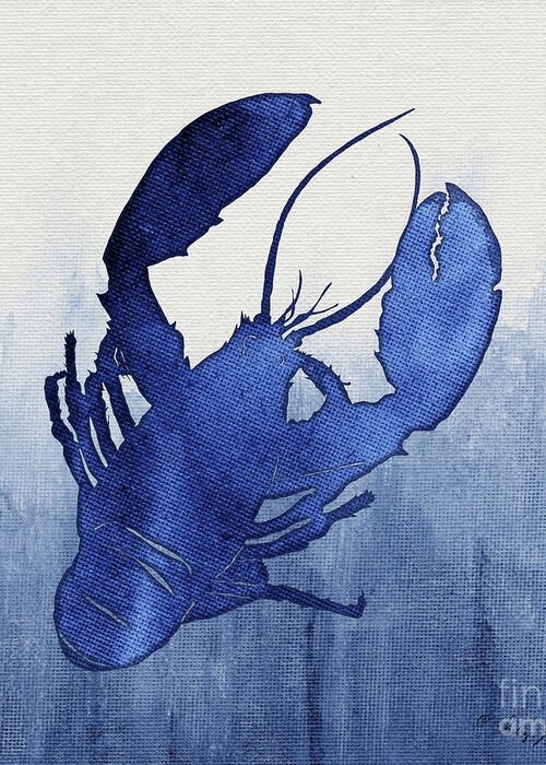 Lobster Greeting Card featuring the painting Shibori Blue 3 - Lobster over Indigo Ombre Wash by Audrey Jeanne Roberts