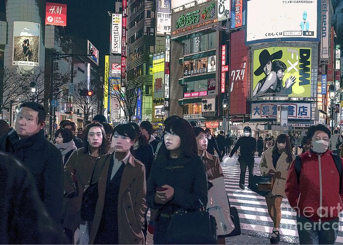 Shibuya Greeting Card featuring the photograph Shibuya Crossing, Tokyo Japan Poster 2 by Perry Rodriguez