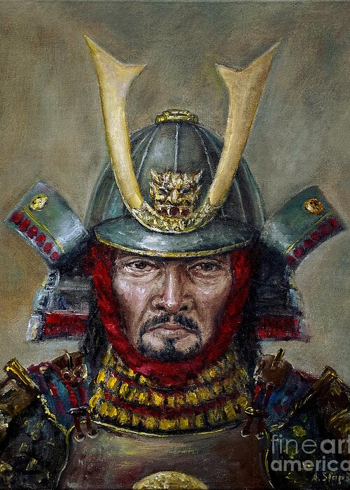 Warrior Greeting Card featuring the painting Shimazu Yoshihisa by Arturas Slapsys