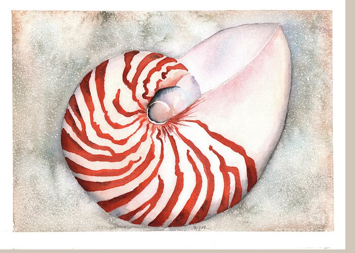 Nautilus Greeting Card featuring the painting Shimmering Nautilus by Hilda Wagner