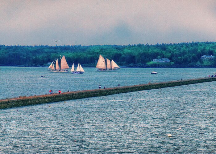 Maine Lobster Boats Greeting Card featuring the photograph Ships By The SamOset by Tom Singleton