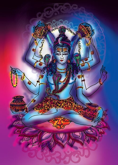 Purification Greeting Card featuring the painting Shiva Abhishek by Guruji Aruneshvar Paris Art Curator Katrin