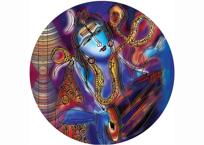 Yoga Greeting Card featuring the painting Shiva playing the drums by Guruji Aruneshvar Paris Art Curator Katrin Suter