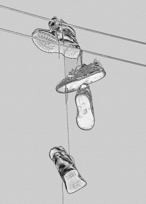 Boot Greeting Card featuring the photograph Shoefiti 2103bw by Brian Gryphon