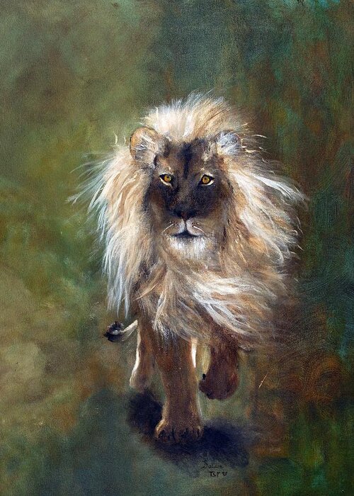Lion Greeting Card featuring the painting Shombay the Lion by Barbie Batson