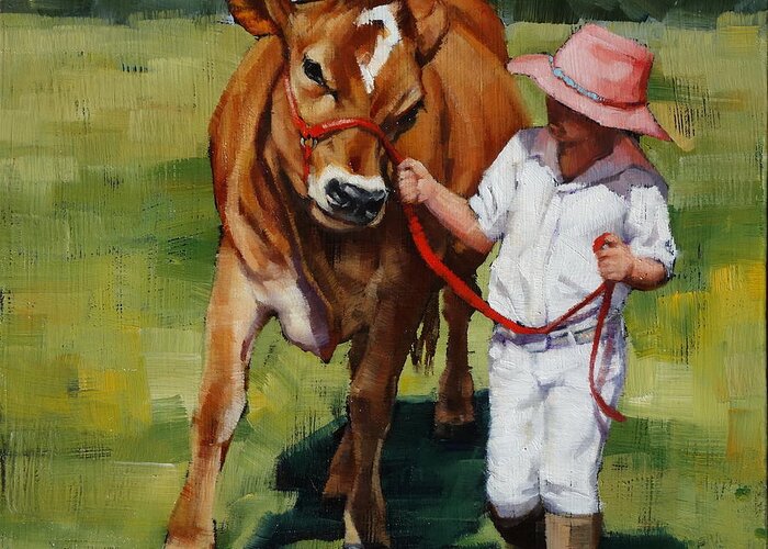 Cows Greeting Card featuring the painting Showgirls by Margaret Stockdale