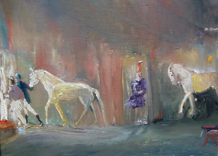 Horses Greeting Card featuring the painting Showtime by Susan Esbensen