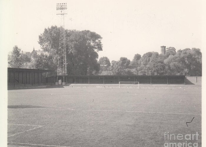  Greeting Card featuring the photograph Shrewsbury - Gay Meadow - Station End 2 - BW - March 1970 by Legendary Football Grounds