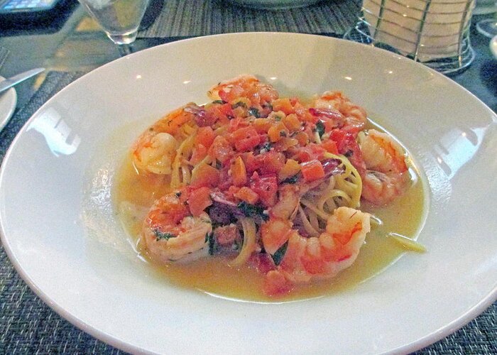 Dinner Greeting Card featuring the photograph Shrimp And Linguine by Kay Novy