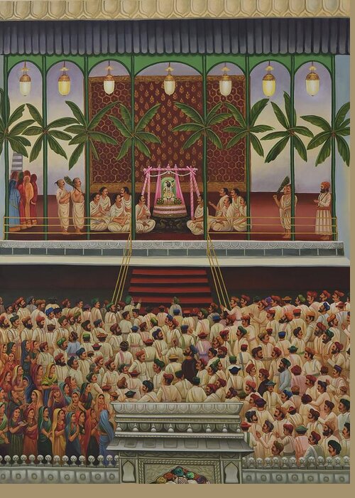 Shrinathji Greeting Card featuring the painting Shrinathji Sabha by Durshit Bhaskar