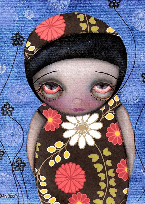 Abril Greeting Card featuring the painting Shy Girl by Abril Andrade