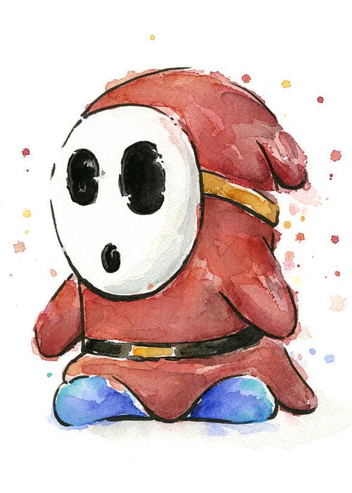 Nintendo Greeting Card featuring the painting Shy Guy Watercolor by Olga Shvartsur