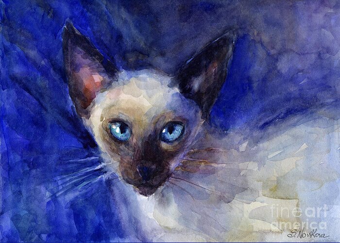 Siamese Greeting Card featuring the painting Siamese Cat by Svetlana Novikova