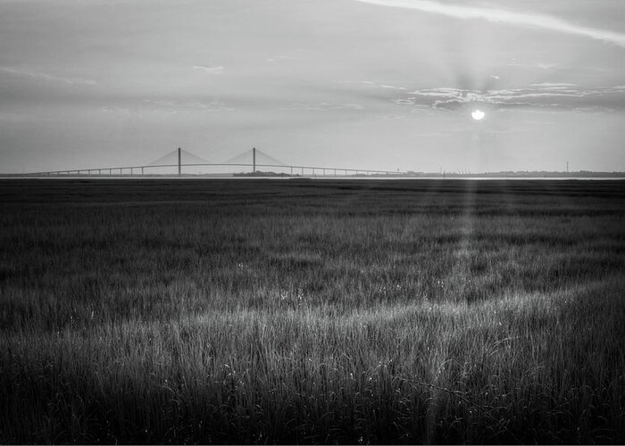 Sidney Lanier Bridge Greeting Card featuring the photograph Sidney Lanier At Sunset in Black and White by Greg and Chrystal Mimbs