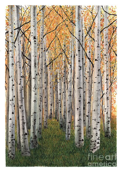 Forest Greeting Card featuring the painting Sierra Aspens by Hilda Wagner