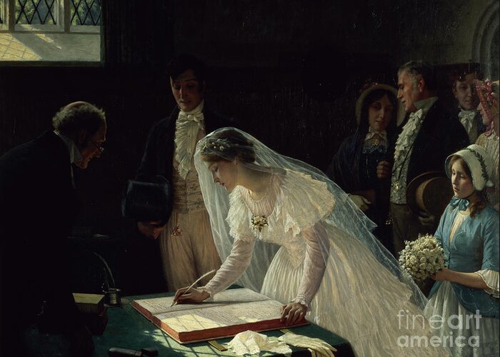 Signing Greeting Card featuring the painting Signing the Register by Edmund Blair Leighton