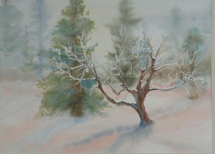 Snow Greeting Card featuring the painting Silence by Ruth Kamenev