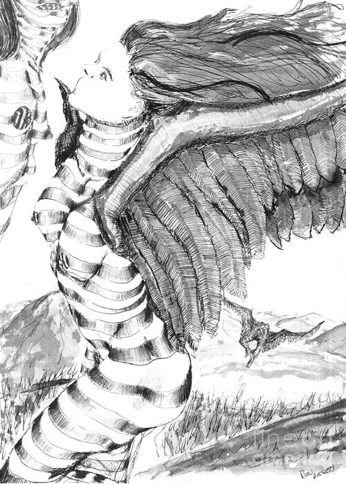 Surreal Greeting Card featuring the drawing Silent Flight by Ron Bissett