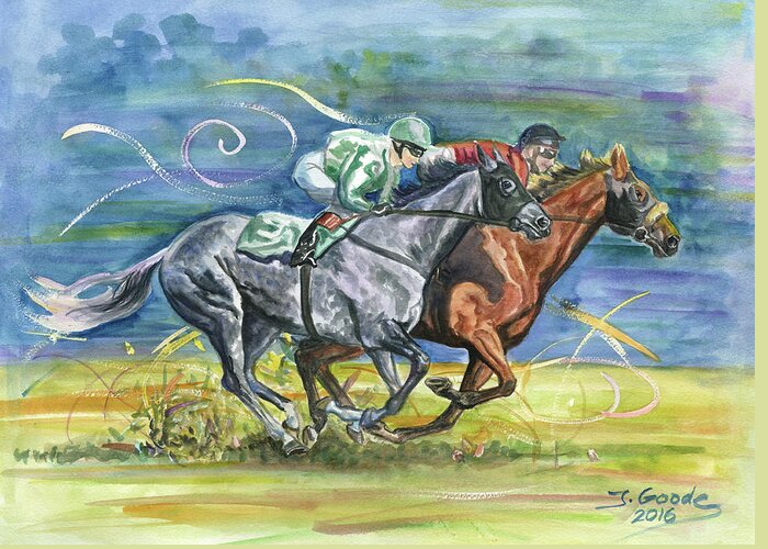Jockey Greeting Card featuring the painting Silk Glamour by Jana Goode
