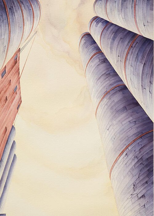 Great Plains Art Greeting Card featuring the painting Silos IV by Scott Kirby