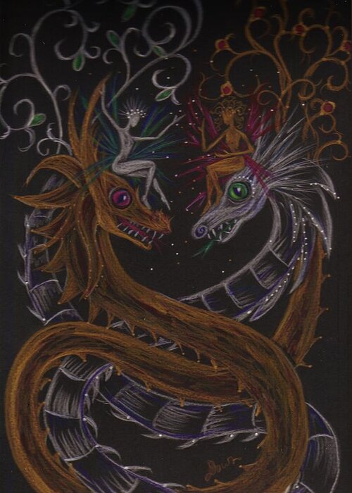 Silver Greeting Card featuring the drawing Silver and Gold by Dawn Fairies