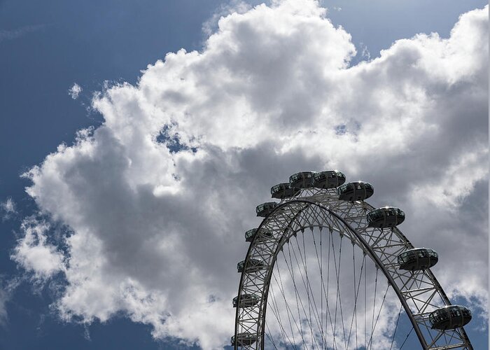London Eye Greeting Card featuring the photograph Silver, Blue and White - the London Eye Against Dramatic Sky by Georgia Mizuleva