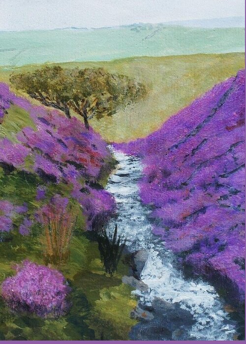 Stream Greeting Card featuring the painting Silver Stream beneath the Heather by Nigel Radcliffe