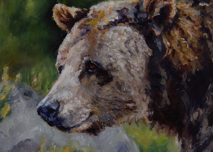 Silvertip Greeting Card featuring the painting Silvertip by Lori Brackett