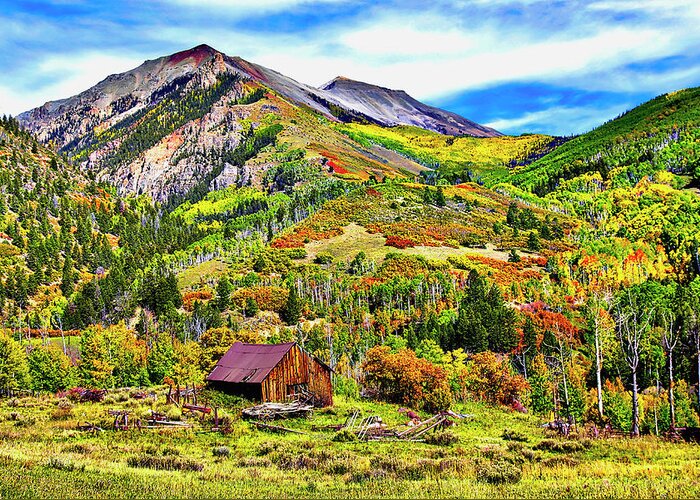 Landscape Greeting Card featuring the pyrography Silverton fall Colors Colorado by James Steele